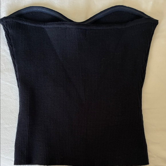 Elegant Navy Strapless Ribbed Crop Top - Picture 3 of 4